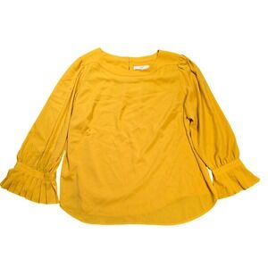 LOFT Plus Pleated Cuff Long Sleeve Blouse Women's Size 18 Mustard Yellow